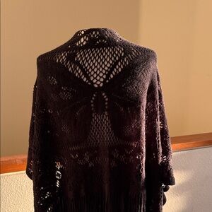 Black Knit fringe Sweater kimono butterfly shawl new